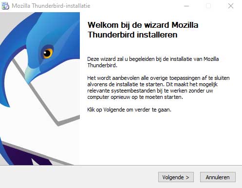 thunderbird 00 install 02 welkom